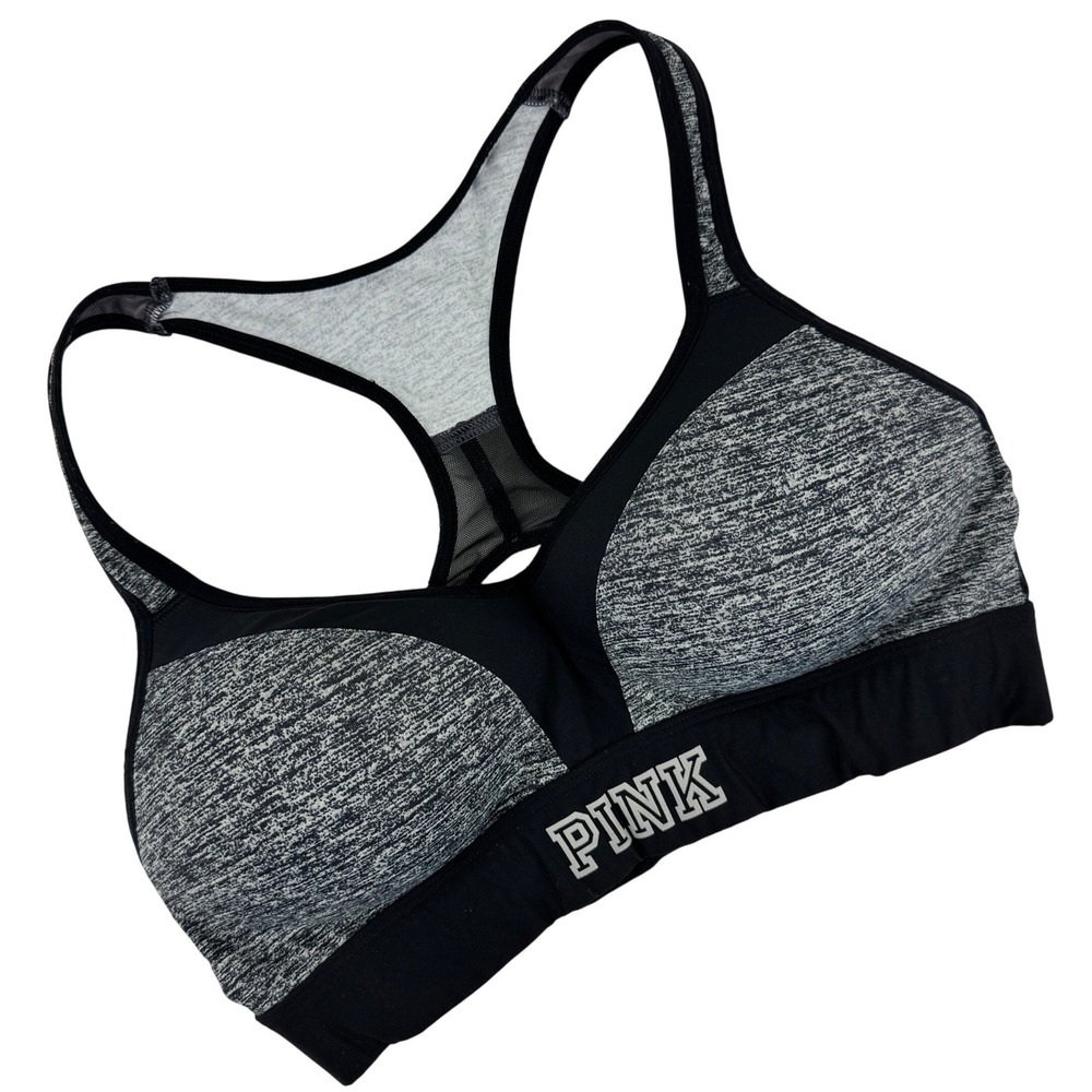 Pink Victorias Secret Ultimate Racerback Sports Bra Gray Black Marl Size M